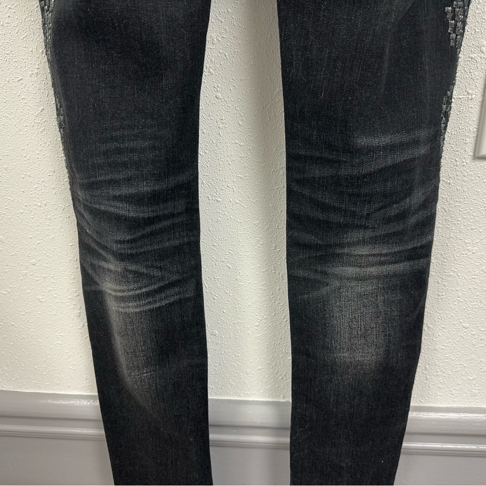 Miss Me Women's Whiskered Black Skinny Jeans Embroidered Side Detail - Picture 11 of 16